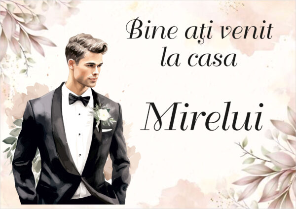 Panou de întâmpinare nuntă personalizat, Casa Mirelui, cu decor pastel – Model 08 - imagine 3