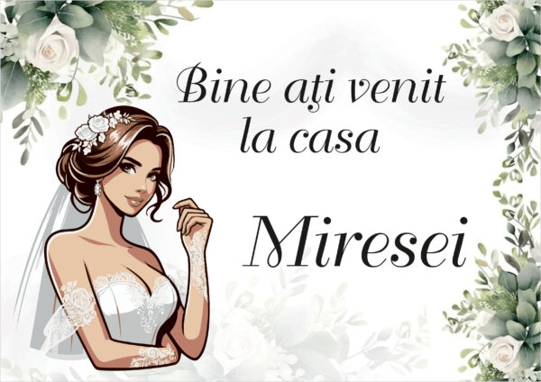 Panou de întâmpinare nuntă personalizat, Casa Miresei, cu flori albe – Model 06 - imagine 3