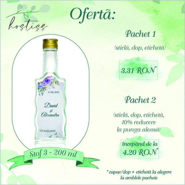 Sticla marturie nunta 200 ml Stof 3