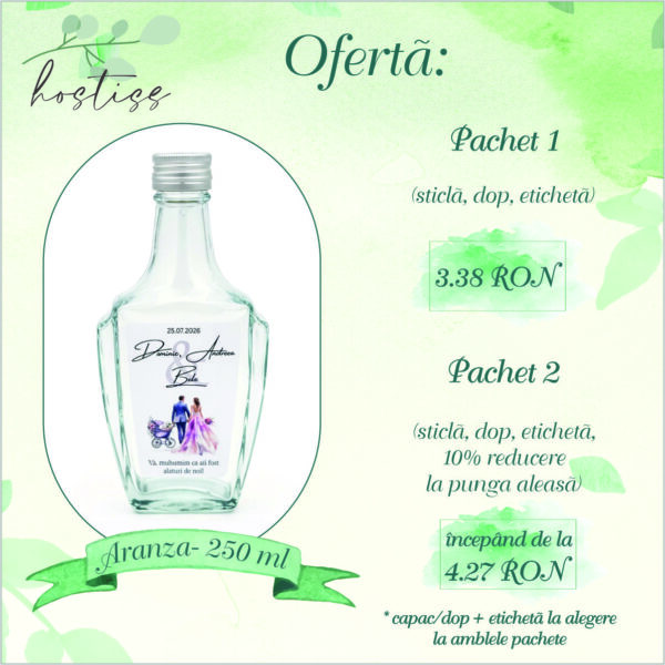 Sticla marturie nunta 250 ml Aranza PREMIUM