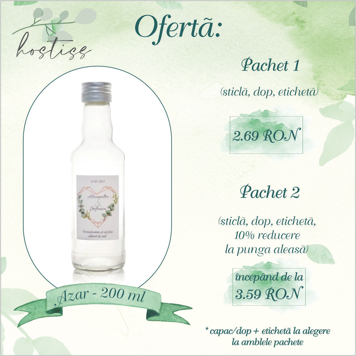 Sticla marturie nunta 200 ml Azar