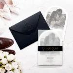 Invitație Save the Date cu Fotografie și Plic Negru Elegant 2641