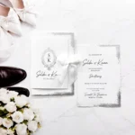 Invitație de Nuntă Elegantă cu Fundă Satinată 2606