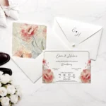 Invitație de Nuntă Florală cu Perlă Decorativă 2616