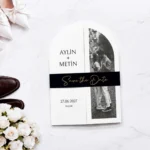 Invitație de Nuntă Modernă cu Fotografie și Banderolă Save the Date 2618 - imagine 2