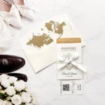 Invitație de Nuntă Tip Boarding Pass cu Fundă Satinată 2612