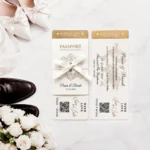 Invitație de Nuntă Tip Boarding Pass cu Fundă Satinată 2612 - imagine 2